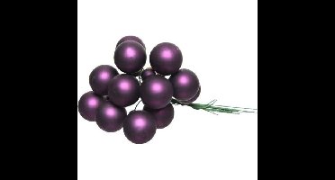 Decoris mini kerstballetjes op stekers - 10x stuks - paars - D2 cm - glas