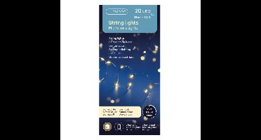 Draadverlichting - zilver - 20 led lampjes - warm wit - 95 cm - timer - lichtsnoer - zilverdraad