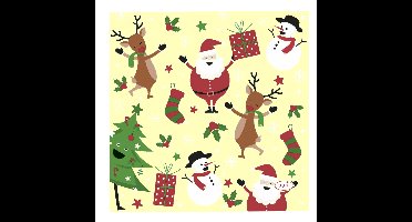 Duni Kerstservetten - 20x - geel - gedecoreerd - kerstfiguurtjes - 24 x 24 cm - 3 laags