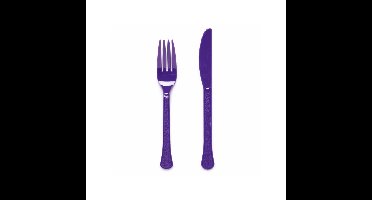 Feest bestek setje - 24-delig - herbruikbaar kunststof - donkerpaars - messen/vorken
