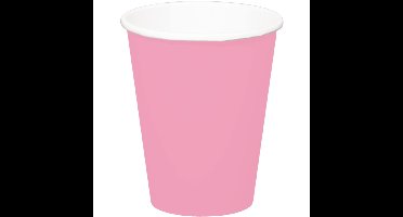 Folat Feest drinkbekers - 8x stuks - roze - papier - 350 ml - verjaardag/party
