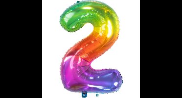 Folat Verjaardag Leeftijd folieballon - 2 jaar - multi kleur - 86 cm - cijferballon groot