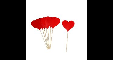 Gerimport Hartje Prikkers - 8x - 18 cm - hout/ papier - Valentijn - Bruiloft prikkertjes