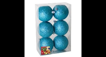 Gerimport Kerstballen - 6x - ijsblauw - kunststof - D8 cm