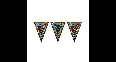 Geslaagd thema party Vlaggenlijn - binnen/buiten - plastic - zwart/neon - 10m