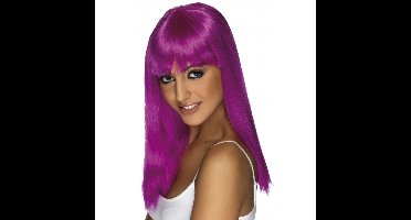 Glamour pruik met paars stijl lang haar - voor dames - verkleed pruiken - carnaval