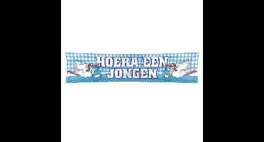 Grote vlag Straatbanier - Hoera een jongen - Geboorte versiering - 40 x 180 cm - buiten