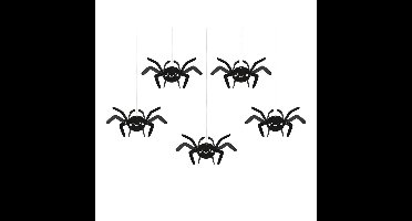 Halloween thema hangende spinnen - 5x - zwart - papier - 27 cm