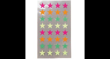Hobby stickers - 128x stuks - sterren neon kleuren - sticker etiketten - dia 18 mm