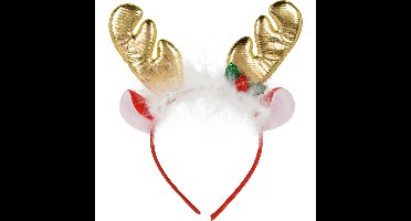 Kerst diadeem/haarband - rendier gewei met oren - goud - polyester - accessoires