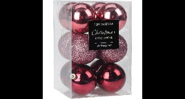 Kerstballen - 12x - kunststof - roze - 6 cm