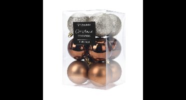 Kerstballen - 12x st - bruin/champagne - D6 cm - kunststof - kerstversiering