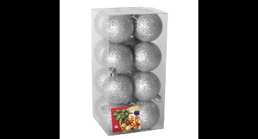 Kerstballen - 16x - zilver - glitters - D5 cm - kunststof - kerstversiering