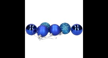 Kerstballen - 6x stuks - blauw - D4 cm - kunststof - mat/glans/glitter - kerstversiering