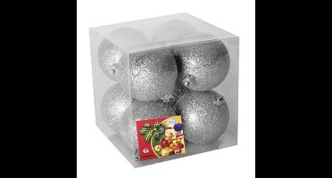 Kerstballen - 8x st - zilver - glitters - 7 cm - kunststof - kerstversiering