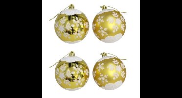 Kerstballen - gedecoreerd - 4x st - goud - D8 cm - kunststof - kerstversiering