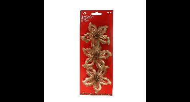 Kerstboom bloemen op clip - 6x stuks - goud - kunststof - kerstornamenten