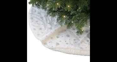 Kerstboomrok - wit - sneeuwvlokken - D100 cm - polyester - kerstboomkleed
