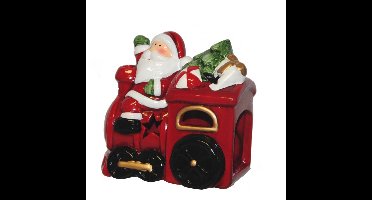 Kerstdecoratie theelichthouder Kerstman met trein