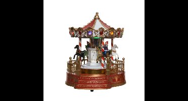 Kerstdorp draaimolen - draaiend - met licht en muziek - 21,5 cm - carrousel