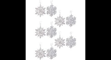 Kersthangers - 10x - zilver - sneeuwvlok/ster - 12 cm - Sneeuw thema kerstboomhangers