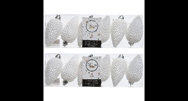 Kersthangers dennenappels - 12x st - wit - glitter - 8 cm - kunststof - kerstversiering