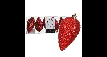 Kersthangers dennenappels - 6x st - rood - glitter - 8 cm - kunststof - kerstversiering