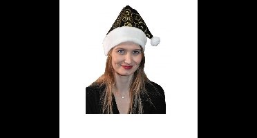 Kerstmuts - zwart/goud - volwassenen - polyester fluweel?- kerstaccessoires