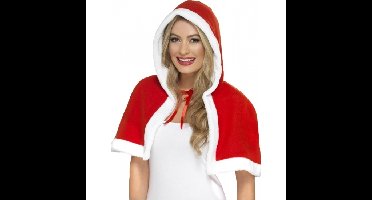 Kerstvrouw cape - voor dames - rood / wit - kerstkleding - verkleedkleding