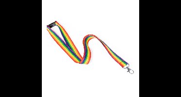 Keycord/lanyard in de regenboog kleuren - polyester/metaal - met clipsluiting - 50 cm