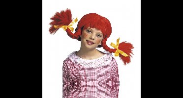 Kinderpruik Pippi - rood - Sterk meisje met vlechtjes - Carnaval verkleed pruiken
