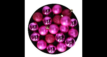Kleine kerstballen - 20x stuks - 4 cm - fuchsia roze - kunststof - mix - kerstversiering