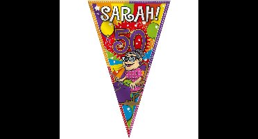 Mega vlag Sarah - 90 x 150 cm - polyester - 50 jaar verjaardag versiering