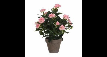 Mica Decorations Kunstplant - rozen - roze - in grijze pot - 33cm - kunst roos