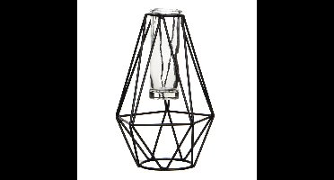 Mica Decorations Vaas - zwart - metaal - diamant vaasje met glas - 11x10x17 cm