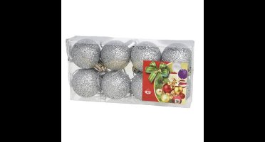 Mini kerstballen - 8x st - zilver - glitter - 3 cm - kunststof - kerstversiering