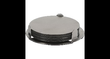 Onderzetters - 6x st - zilver - D8,5 cm - RVS - met houder - glazen onderzetters
