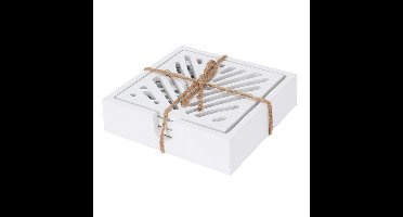 Onderzetters voor glazen - 4x - hout - wit - 10 x 10 cm