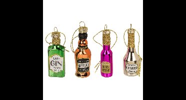 Out of the Blue Kersthangers - drankflessen - 4ST - 7 cm - glas