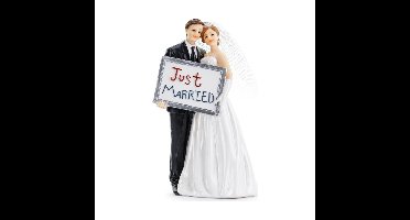Partydeco trouwfiguurtje - 15 cm - caketopper bruidspaar - just married - Bruidstaart figuren