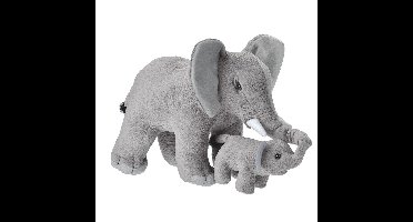 Pluche olifant met kalfje - knuffels - grijs - 38 cm - dierenknuffel