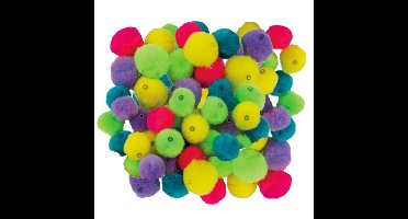 Pompons met buisje - 50x - gekleurd - 15-20 mm - hobby/knutsel materialen