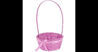 Rieten mandje met hengsel - roze - 21 x 39 cm - Opbergen - Paaseieren mandje