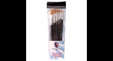 Schmink / grimeer penselen - set van 6x - platte schuine punt - diverse maten