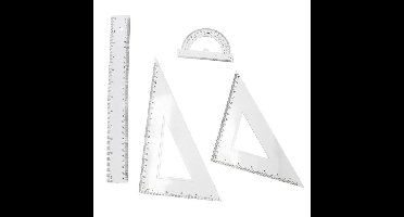 School/wiskunde linialen set - 4 delig - Rekenlinealen - transparant kunststof