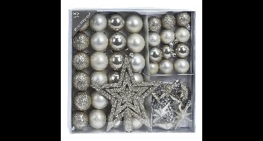 Set 44-delig kunststof kerstboomversiering parel/wit met kerstballen, slingers en piek