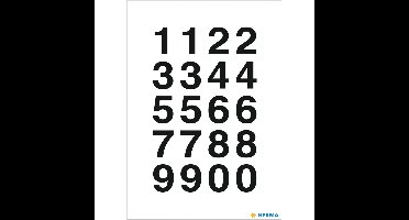 Stickers - 1x velletje 20x18 mm - 40 plak cijfers/getallen 0-9 - zwart/transparant