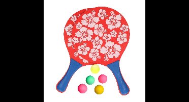 Summertime Beachball set - hout - rood - strand sport speelset - met 5x balletjes