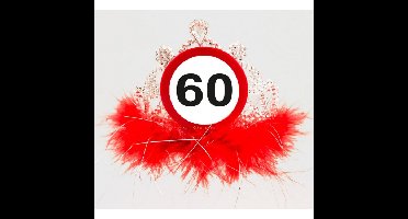 Tiara diadeem 60 jaar geworden - verjaardag - zilver/rood - plastic