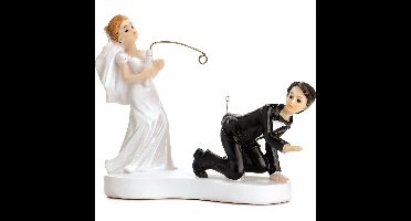 Trouwfiguurtje/caketopper bruidspaar - bruid en bruidegom vishengel - Bruidstaart figuren - 13 cm